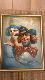 Groot olieverf schilderij clowns w moniner 45x65, Antiek en Kunst, Kunst | Overige Kunst, Ophalen of Verzenden