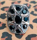 Vintage Art Deco Zilveren Ring Saffier Maat 19, Ophalen, Zilver, Met edelsteen