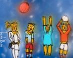 Schilderij Henk Veen - Tram basketbal judo voetbal ballon, Ophalen