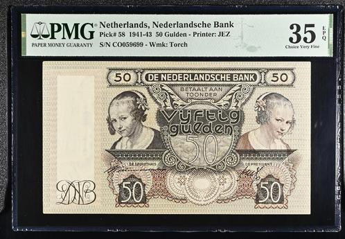 Mooi biljet 50 gulden Oestereetster uit WOII, 1941 | PMG 35, Postzegels en Munten, Bankbiljetten | Nederland, 50 gulden, Ophalen of Verzenden