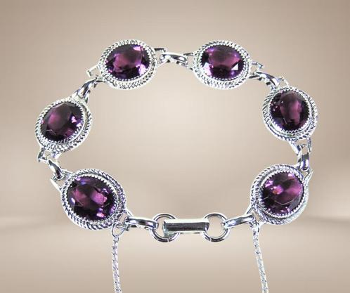 Prachtige 1960 Sterling zilveren DANECRAFT paarse steen armb, Sieraden, Tassen en Uiterlijk, Armbanden, Zo goed als nieuw, Zilver