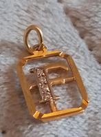 14 Karaat geel Gouden Hanger - Letter F, Overige voorstellingen, Ophalen of Verzenden, Zo goed als nieuw, Met edelsteen
