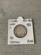 40 Centimos 1866 Zilver Isabel II Spanje, Ophalen of Verzenden, Overige landen, Losse munt, Zilver