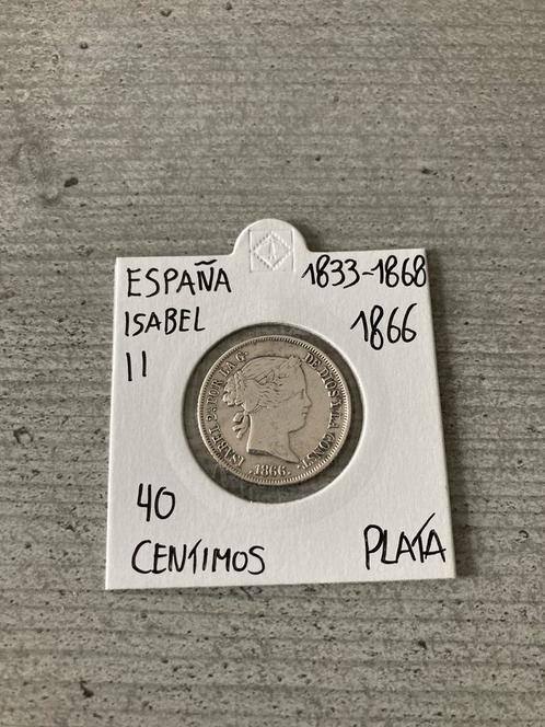 40 Centimos 1866 Zilver Isabel II Spanje, Postzegels en Munten, Munten | Europa | Niet-Euromunten, Losse munt, Overige landen