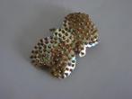 Vintage corsage vlinder goudkleurig met kraaltjes., Sieraden, Tassen en Uiterlijk, Broches, Overige materialen, 4 tot 7 cm, Ophalen of Verzenden