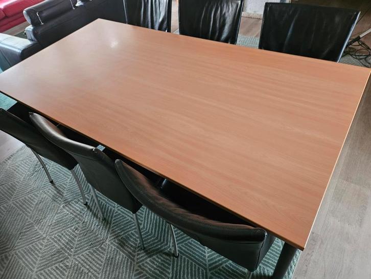 Ruime eetkamertafel met 6 echt leren stoelen Bert Plantagie, Huis en Inrichting, Tafels | Eettafels, Zo goed als nieuw, 50 tot 100 cm