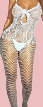 Prachtige lange Catsuit met strik - mt 36/46, Bodystocking/catsuit, Ophalen of Verzenden, Wit, Body of Korset