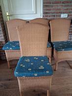 4 rotan eetkamerstoelen incl zitkussens merk Loom furniture, Huis en Inrichting, Stoelen, Ophalen, Gebruikt, Bruin, Riet of Rotan