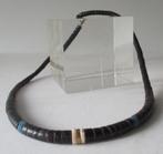 Kett-KT14:  Zwarte Schelp ketting-41½+44cm. met -blauw-wit, Verzenden, Nieuw, Zwart, Steen of Mineraal