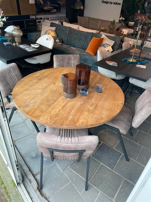Ronde mango eettafel + 4 stoelen. Set compleet aanbieding, Huis en Inrichting, Tafels | Eettafels, Nieuw, Ophalen of Verzenden