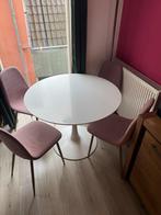 Ronde Tafel met 4 Roze Stoelen, Huis en Inrichting, Tafels | Eettafels, Ophalen, Modern