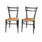 2x Vintage Gio Ponti Italy Stijl Stoelen, Gebruikt, Twee, Zwart, Vintage