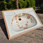 Antieke wastafel met bloemen en decorrand 64x46cm, Ophalen