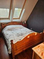 Grenen bed, nachtkastjes, dressoir en spiegel. Excl matras, Ophalen, Gebruikt, Tweepersoons