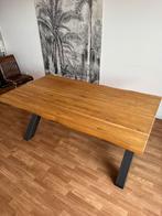 Eikenhouten Boomstam Tafel 180x100 met Industrieel X-Poten, Ophalen, 100 tot 150 cm, Eikenhout, Zo goed als nieuw