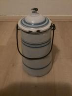 Brocante emaille kan met deksel en hengsel, Ophalen of Verzenden