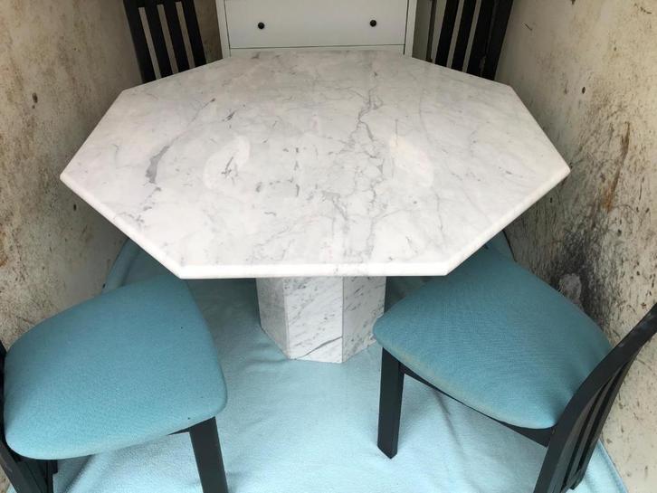Tafel van wit Carrara marmer, Huis en Inrichting, Tafels | Eettafels, Zo goed als nieuw, 100 tot 150 cm, 50 tot 100 cm, Vier personen