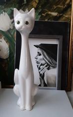 Vintage elegant smal hoog wit beeld poes kat cat zittend, Verzamelen, Beelden en Beeldjes, Gebruikt, Ophalen of Verzenden, Dier