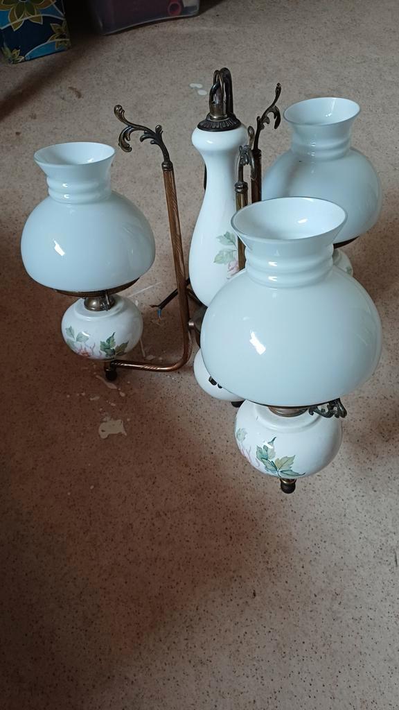 Leuk hanglampje met losse kapjes, Huis en Inrichting, Lampen | Hanglampen, Zo goed als nieuw, Minder dan 50 cm, Glas, Metaal, Ophalen