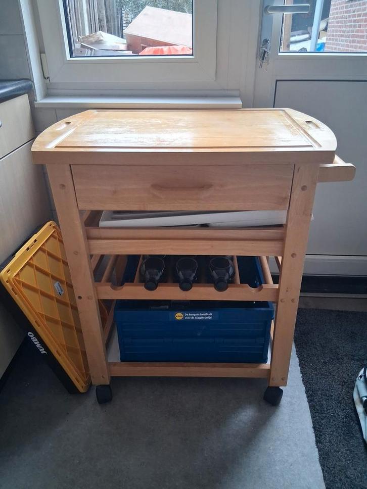 Keukentrolley van hout met lade, Huis en Inrichting, Tafelonderdelen, Gebruikt, 50 tot 100 cm, 50 tot 100 cm, Rechthoekig, Ophalen