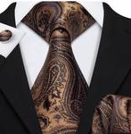 100% zijden stropdas pochet manchetknopen Goud Paisley NIEUW, Kleding | Heren, Stropdassen, Nieuw, Met patroon, Ophalen of Verzenden