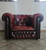 Chesterfield fauteuil (chair) | echt leer, bordeauxrood, Huis en Inrichting, Gebruikt, Eenpersoons, Ophalen of Verzenden, Minder dan 150 cm