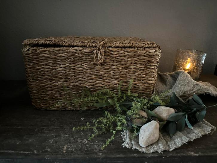 Mand met deksel, Huis en Inrichting, Woonaccessoires | Schalen en Manden, Nieuw, Rechthoekig, Riet, Ophalen of Verzenden