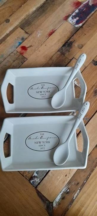 Riviera maison 2 x serveer blaadje & bijpassende lepels, Huis en Inrichting, Keuken | Servies, Zo goed als nieuw, Overige typen