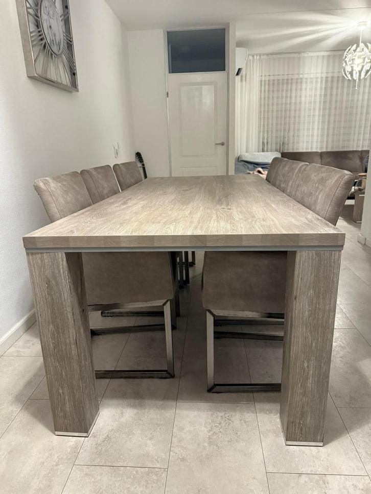 Tafel set met stoelen, Huis en Inrichting, Tafels | Sidetables, Gebruikt, 25 tot 50 cm, 200 cm of meer, Rechthoekig, Overige houtsoorten