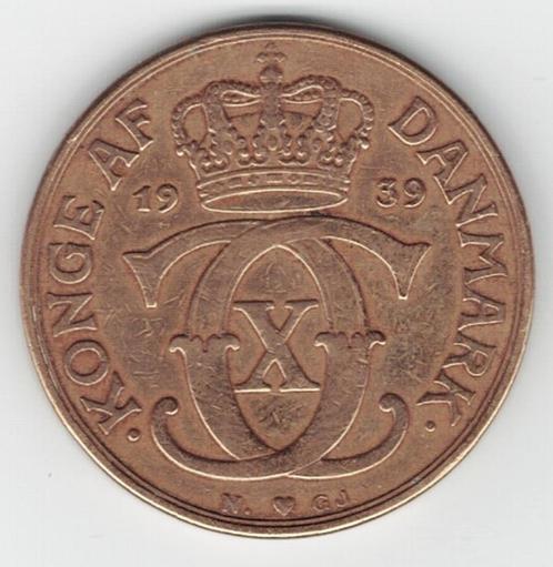 25-1297 Denemarken 2 krone 1939, Postzegels en Munten, Munten | Europa | Niet-Euromunten, Losse munt, Overige landen, Verzenden