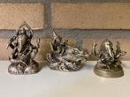 Set van 3 verzilverde Ganesha beeldjes – Thailand, Verzamelen, Religie, Ophalen of Verzenden, Zo goed als nieuw, Beeld(je), Hindoeïsme