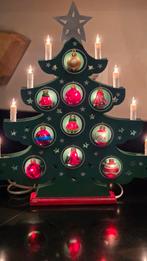 KERSTBOOMPJE ZEER OUD MET ECHTE GLAZEN KLOKJES,BALLEN,LICHT, Ophalen of Verzenden