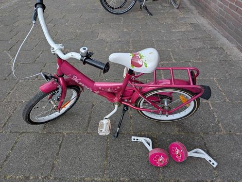 Roze meisjesfiets met zijwieltjes, Fietsen en Brommers, Fietsen | Meisjes, Gebruikt, 16 inch, Ophalen