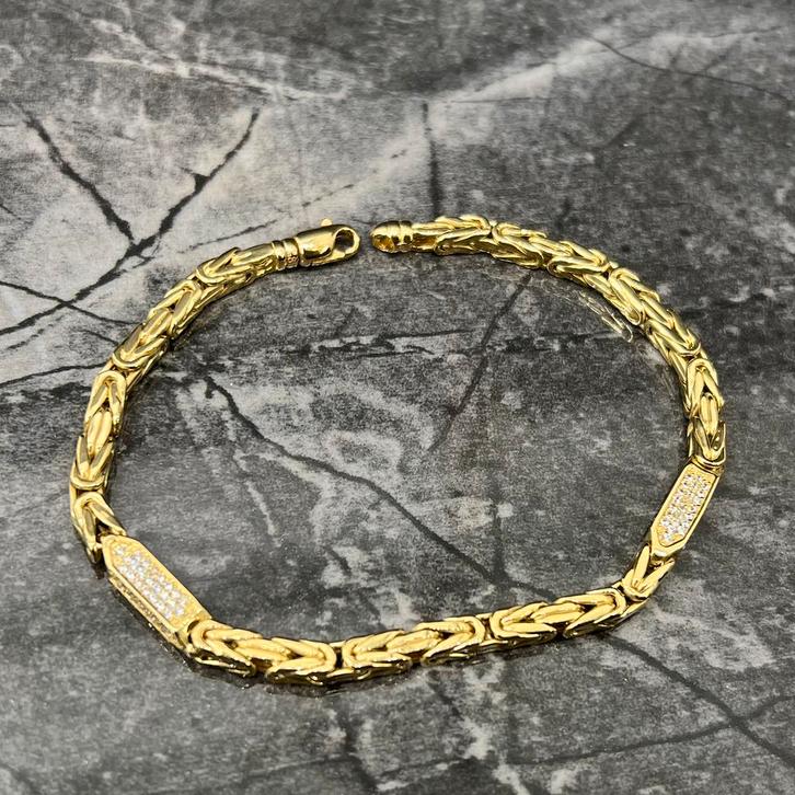 14k gouden armband koningsarmband koningsschakel steentjes, Sieraden, Tassen en Uiterlijk, Armbanden, Nieuw, Goud, Ophalen of Verzenden