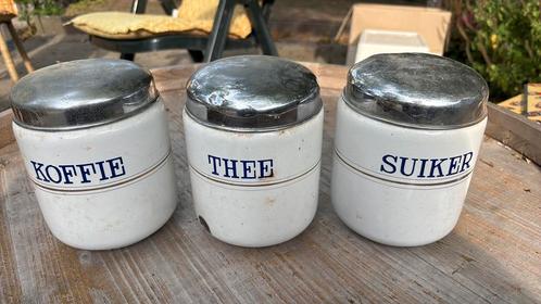Geëmailleerde voorraad potten , koffie, thee en suiker., Antiek en Kunst, Antiek | Emaille, Ophalen of Verzenden