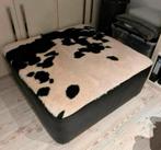 Grote koeienpoef koeienhuid 107 x 107 cm met leer poef koe, Ophalen, Rond, 100 tot 125 cm, Leer