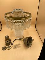 Kroonluchter met messing rand en glas pegels, Ophalen of Verzenden