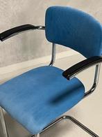 Vintage eetkamerstoel sledestoel buisframestoel retro blauw, Huis en Inrichting, Stoelen, Metaal, Gebruikt, Blauw, Vintage