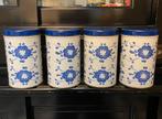 Vier blauw-wit gebloemde vintage voorraadblikken Van Kooten, Verzamelen, Blikken, Ophalen of Verzenden, Zo goed als nieuw, Overige
