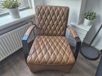 Fauteuil bruin leer, Huis en Inrichting, Fauteuils, Ophalen, Gebruikt, 50 tot 75 cm, Hout