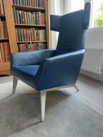 Leolux Elixir fauteuil bekleed met blauw leer, Ophalen, Zo goed als nieuw, 75 tot 100 cm, Leer