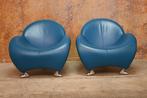 ZGANieuw! 1 blauwe leren Leolux Papageno design fauteuil, Leolux, Leolux, Design, 75 tot 100 cm