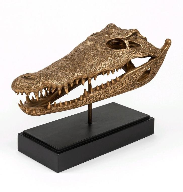 Bronzen Krokodilschedel - Duurzaam Kunstwerk, Antiek en Kunst, Antiek | Koper en Brons, Ophalen of Verzenden
