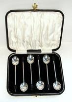Antiek set van zes sterling zilver koffielepels, Birmingham, Ophalen of Verzenden, Zilver