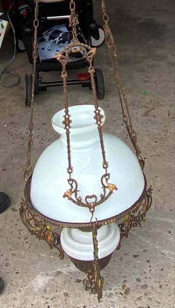 Antieke olie lamp hand beschilderd +~ 100 jaar oud beschikbaar voor biedingen