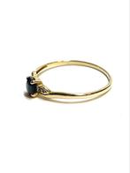 14k gouden ring met een saffier en diamanten, -, Ophalen of Verzenden, Zo goed als nieuw, Dame
