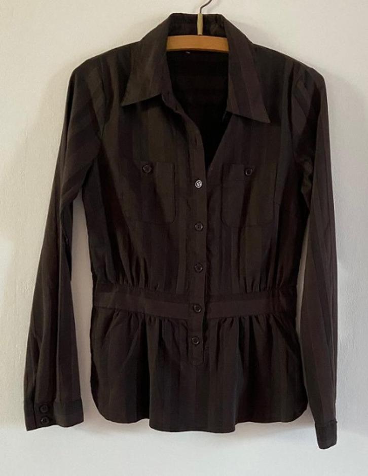 Leuke donkerbruin gestreepte bloes, Kleding | Dames, Blouses en Tunieken, Zo goed als nieuw, Maat 36 (S), Bruin, Ophalen of Verzenden