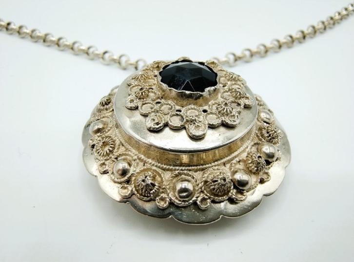 Zilveren jasseronketting met hanger, J. van den Berg, Kampen, Sieraden, Tassen en Uiterlijk, Kettingen, Zilver, Zilver, Met edelsteen