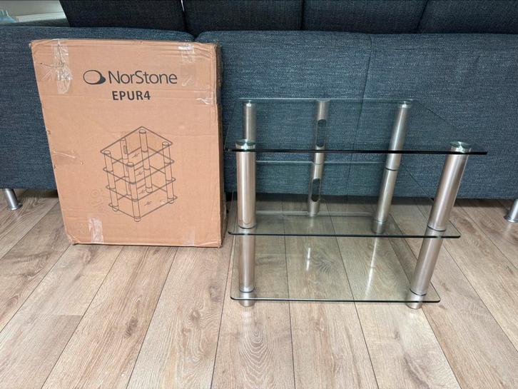Glazen HiFi meubel (Norstone Epure 4), Huis en Inrichting, Kasten | Televisiemeubels, Zo goed als nieuw, Minder dan 100 cm, 50 tot 100 cm
