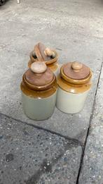 Drie ‘keulse’ potten met houten dop., Huis en Inrichting, Ophalen of Verzenden, Glas, Pot, Bus of Blik